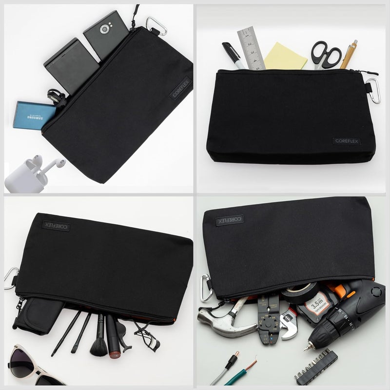COREFLEX Premium Tool Pouch Zipper Bag, Small Tool Bag, Multipurpose Storage pouch, Heavy duty Flat Bottom Tool bag with YKK Zipper (6 pack Large 12inch Black) - Image 5